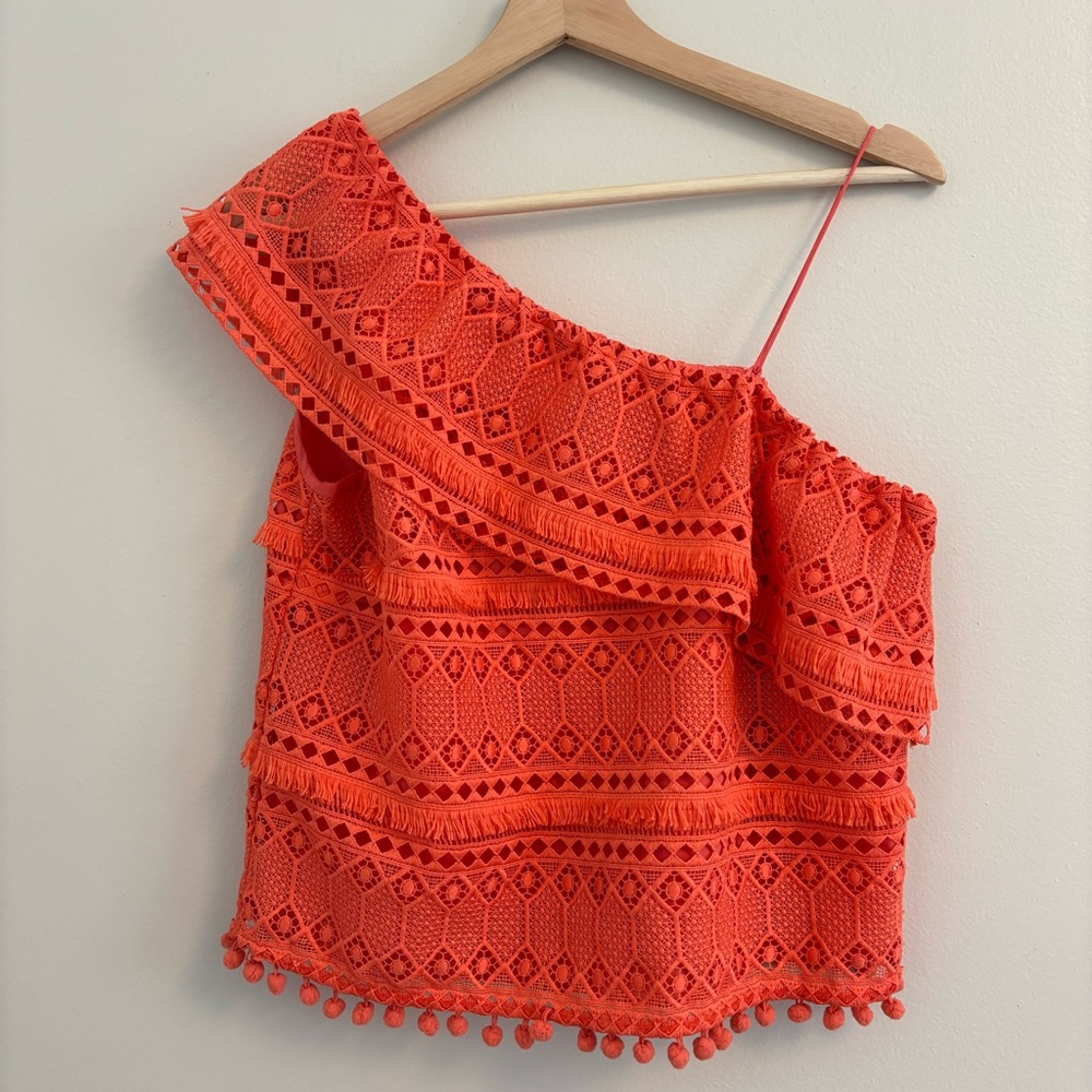SAYLOR coral Lace One-Shoulder Top
